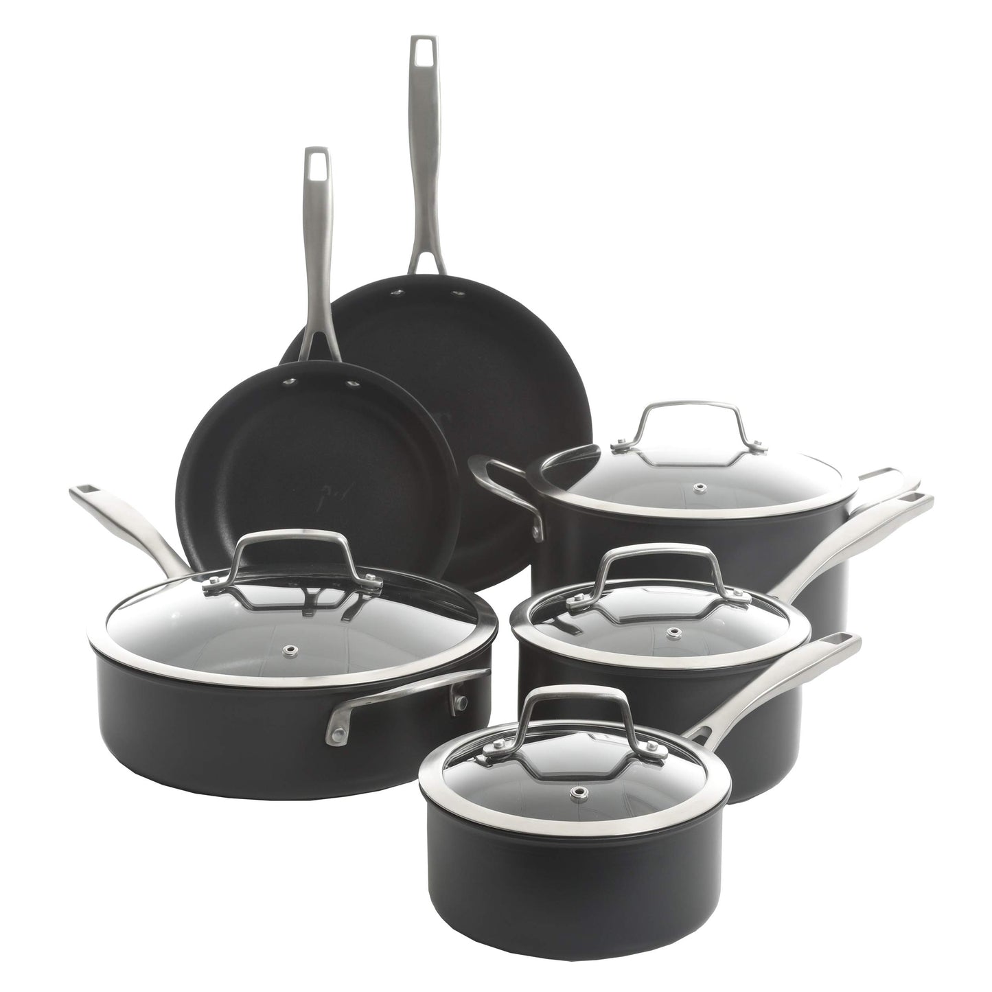 Kenmore Pro Arbor Heights - Juego de utensilios de cocina de aluminio forjado de platino anodizado duro de 7 capas, 10 piezas, color negro