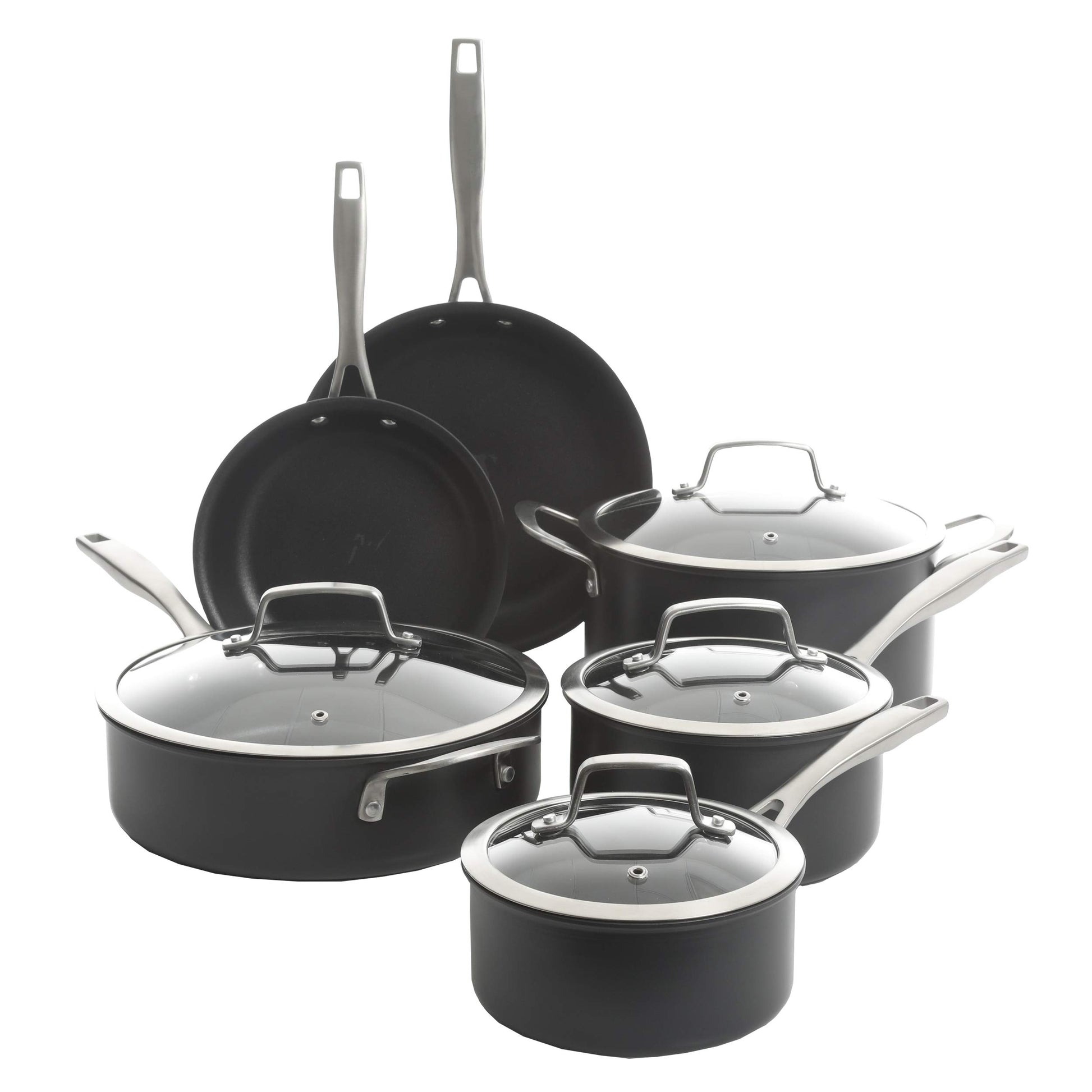 Kenmore Pro Arbor Heights - Juego de utensilios de cocina de aluminio forjado de platino anodizado duro de 7 capas, 10 piezas, color negro