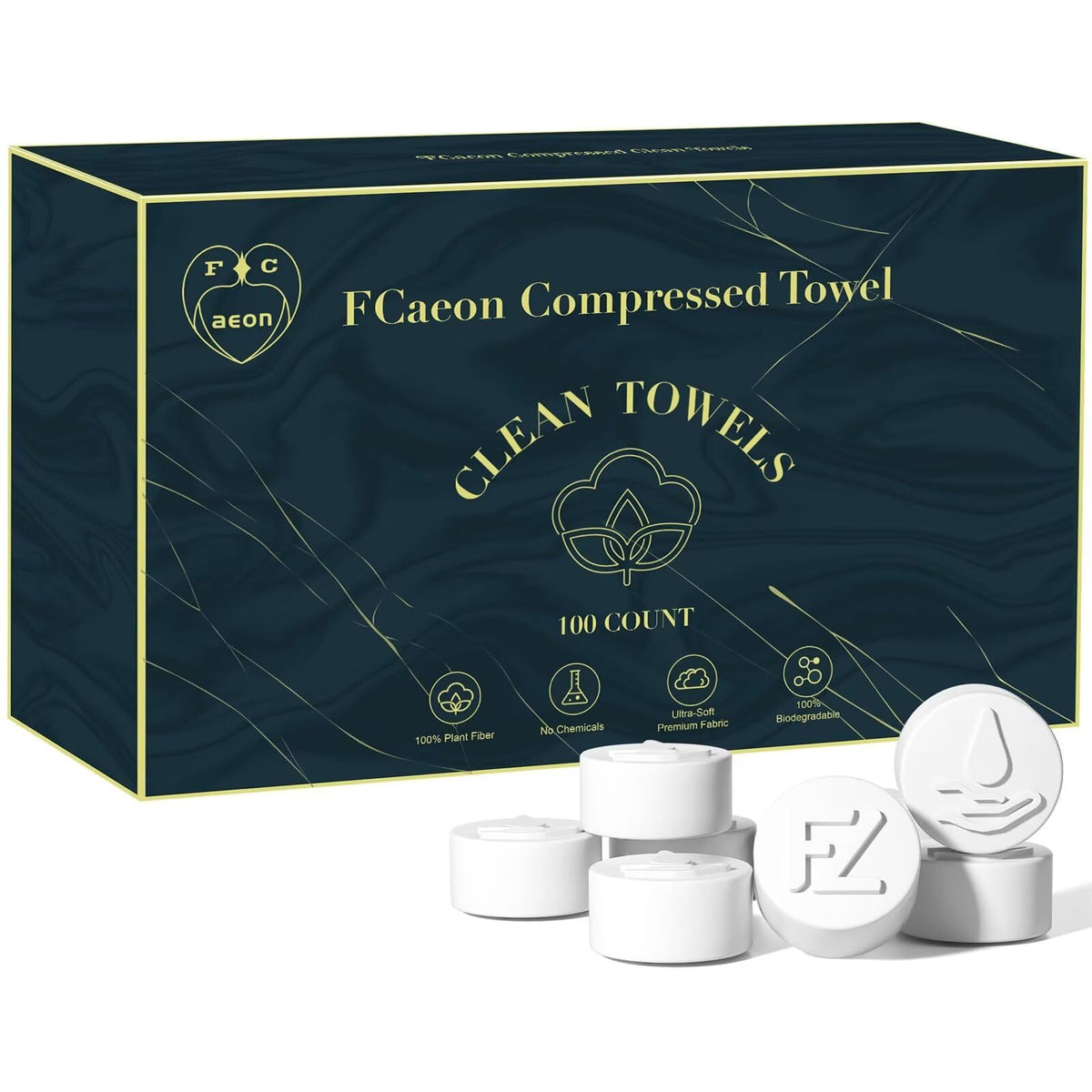 FCaeon Toallitas Faciales Desechables Comprimidas Ultra Suaves,Compressed Towel Guantes de Tocador Gruesos, Toallitas de Algodón para Desmaquillaje de Viaje, Piel Sensible, Cuidado(100 Unidad Azul)