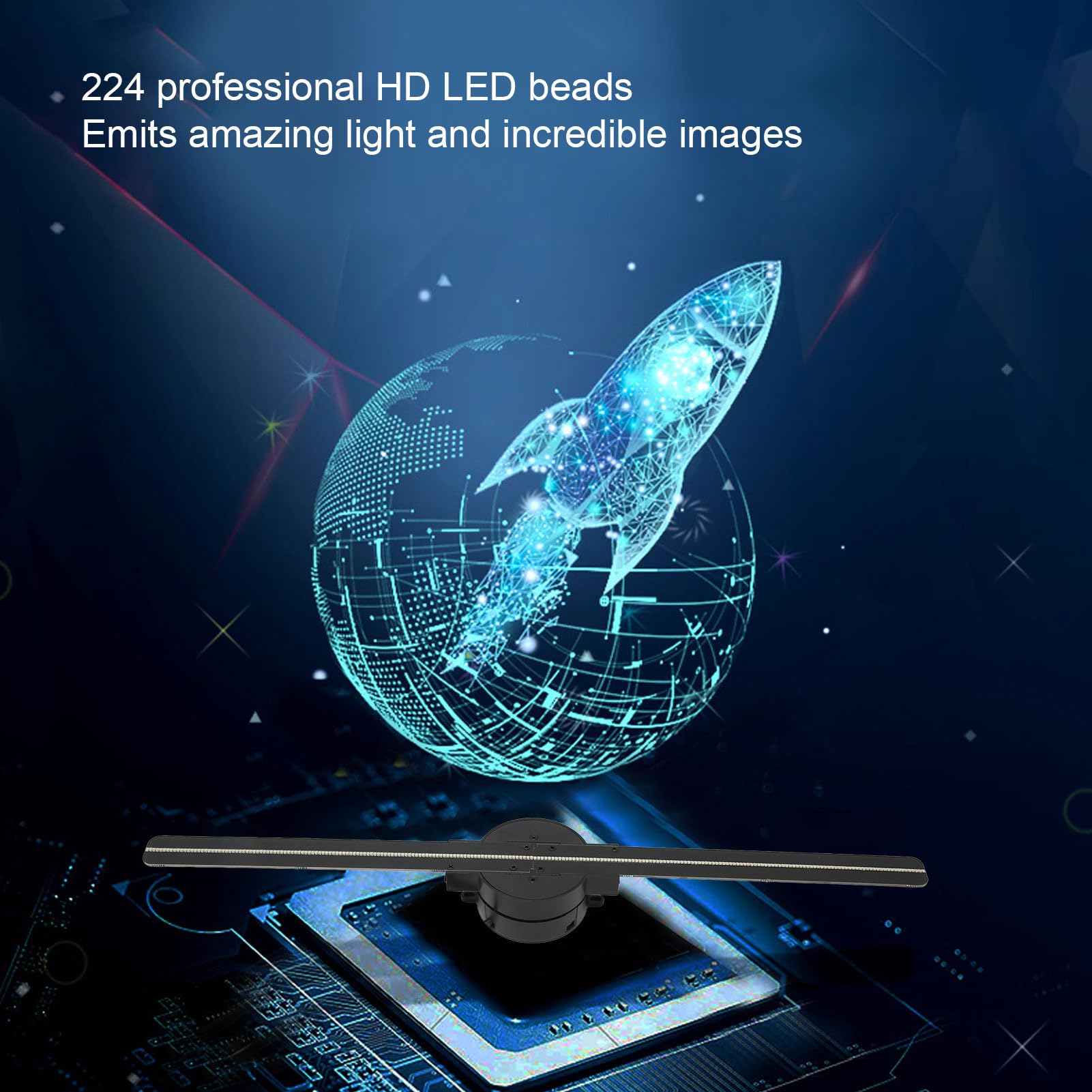 GOWENIC Ventilador de Holograma 3D, Pantalla de Publicidad de Proyector de Holograma WiFi 3D de 16,5 Pulgadas con Resolución de 2000x224 224 LED,para Tienda, Bar, Casino, Fiesta, Halloween