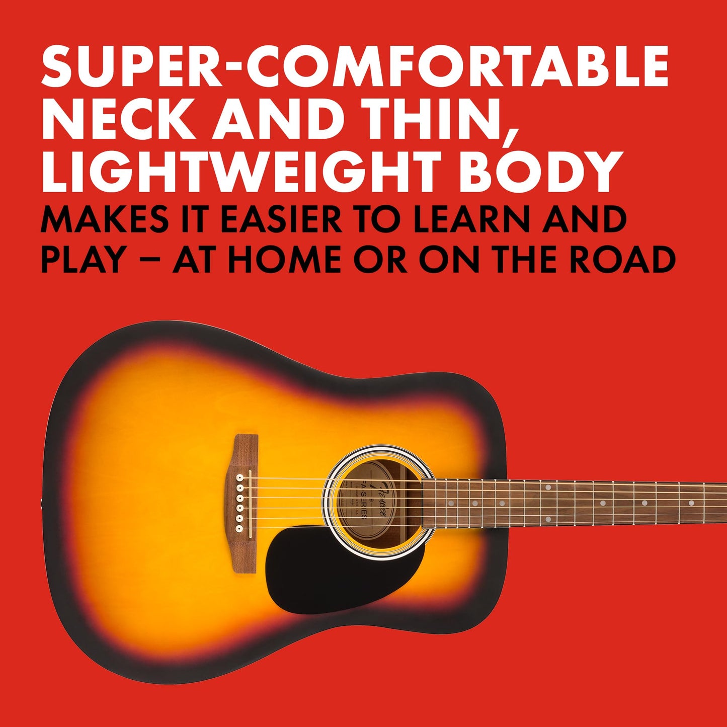 Fender 0971910032 - Guitarra acústica de 6 cuerdas, derecha, Sunburst, completa