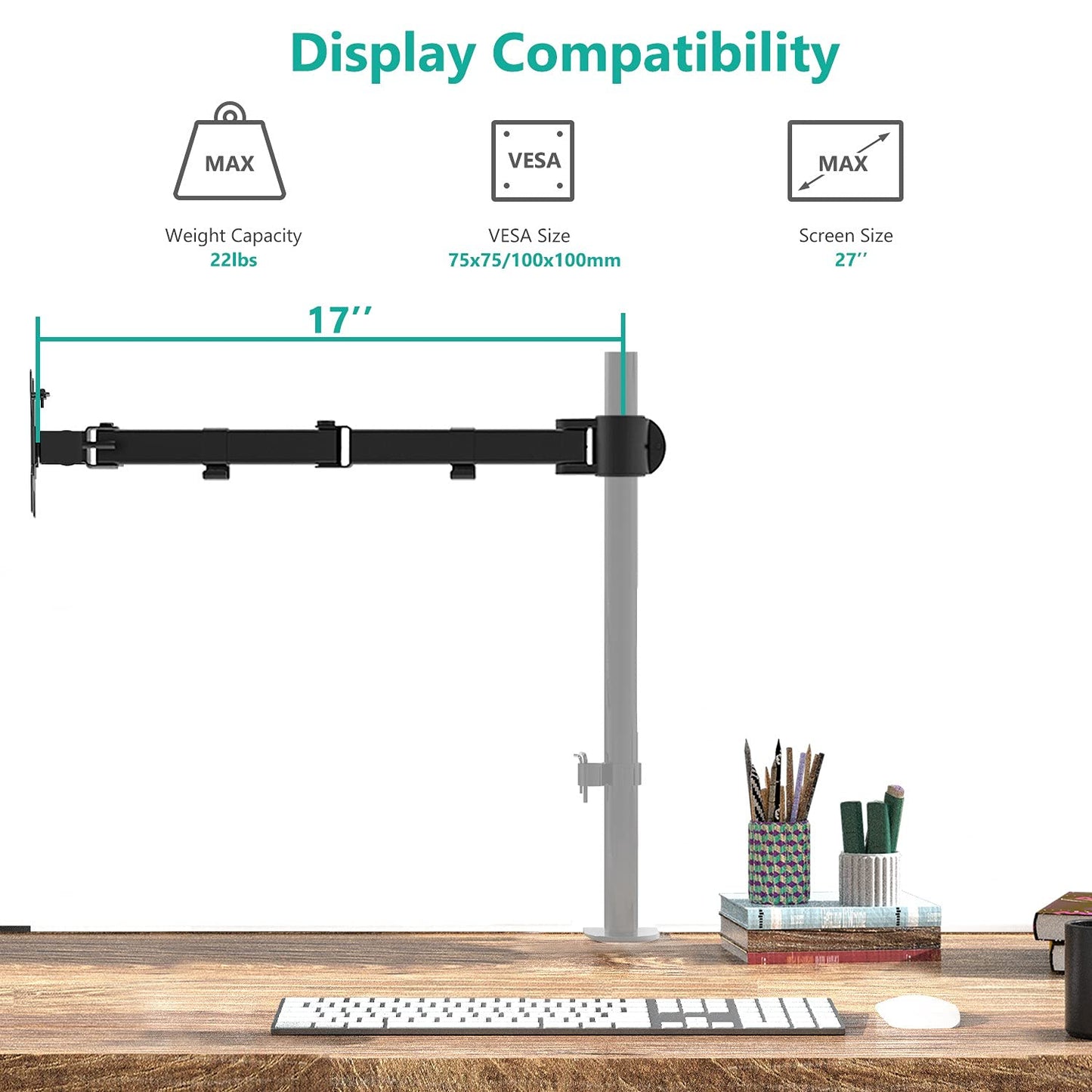 Brazo de Monitor Ajustable WALI Negro con Soporte VESA