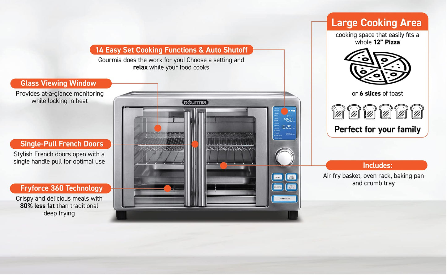 Gourmia GTF7520 Freidora de aire para horno tostado