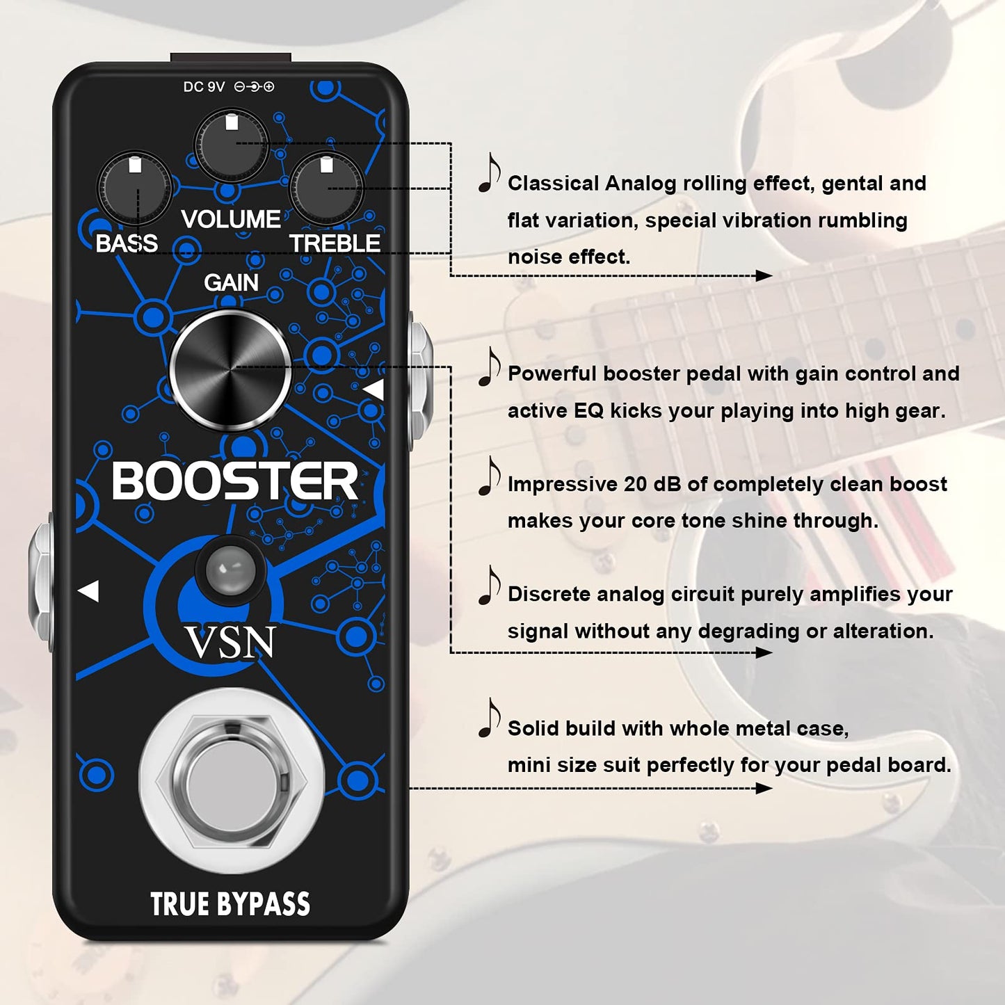VSN Guitar Booster Effect Pedal Clean Boost Effects Pedals For Electric Guitar Pure Clean Mini Boost Pedals True Bypass