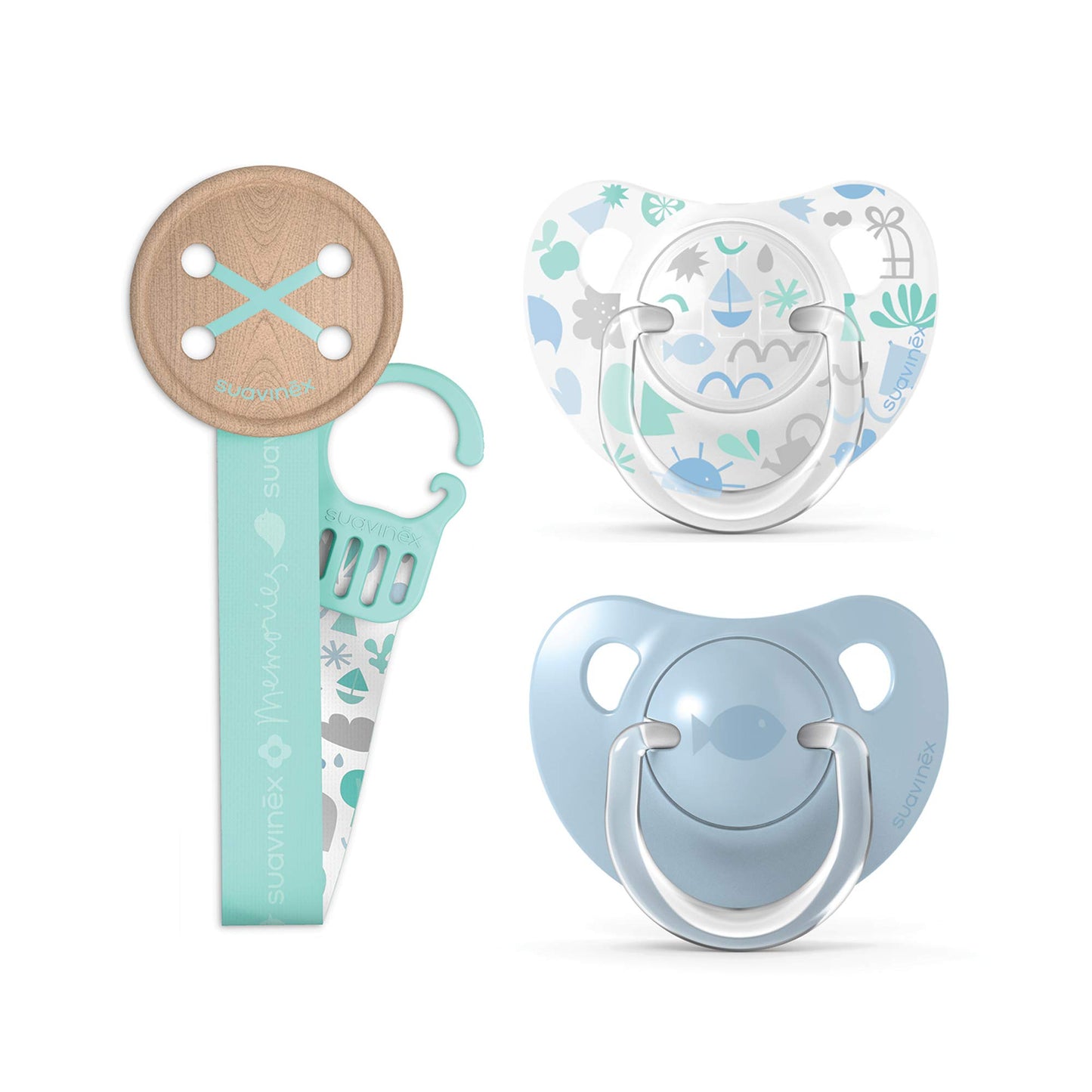 Set de Clip y Chupón Anatómico Suavinex Azul Memories para Bebé