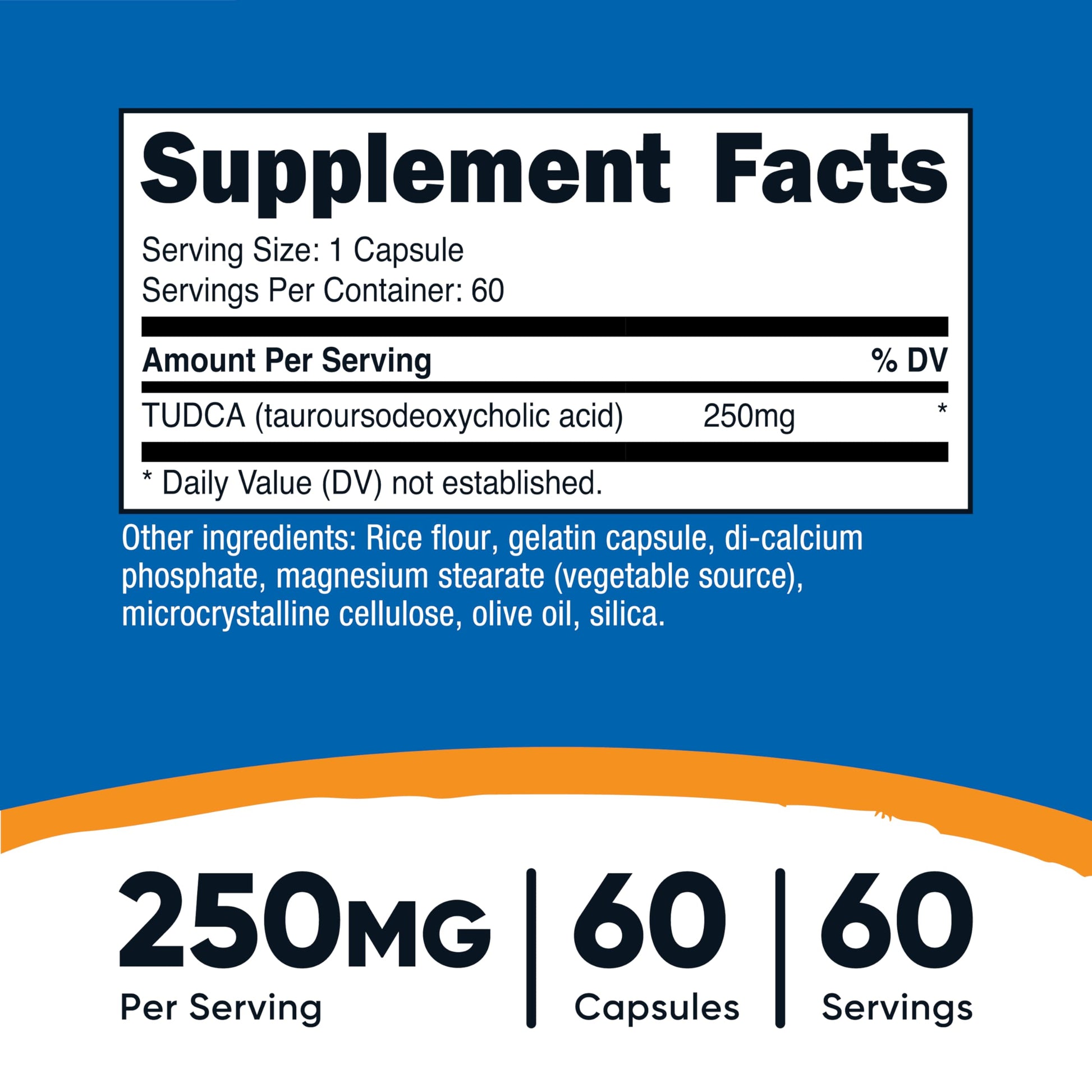 Suplemento Nutricost Tudca 250mg sin Gluten ni OGM Calidad Premium