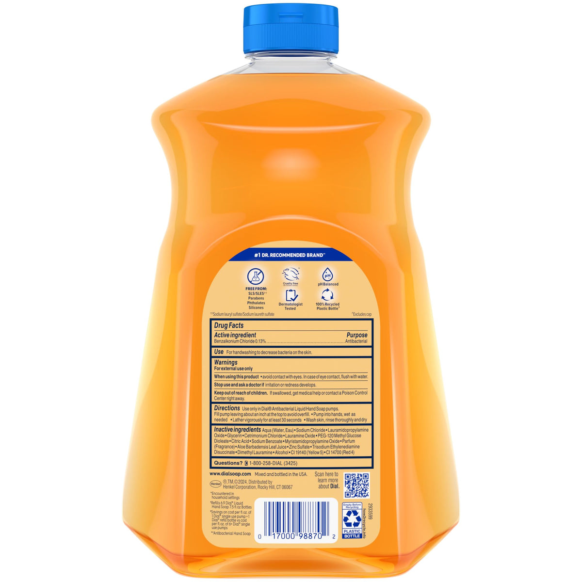 Dial Antibacterial Liquid Hand Soap Refill, Gold, 52 Fluid Ounces (Pack of 3)