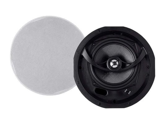 Mono Alpha 2-Way Ceiling Speakers - 6.5 Inch (Pair) Carbon Fiber, Paintable Magnetic Grille, Louder with Less Power