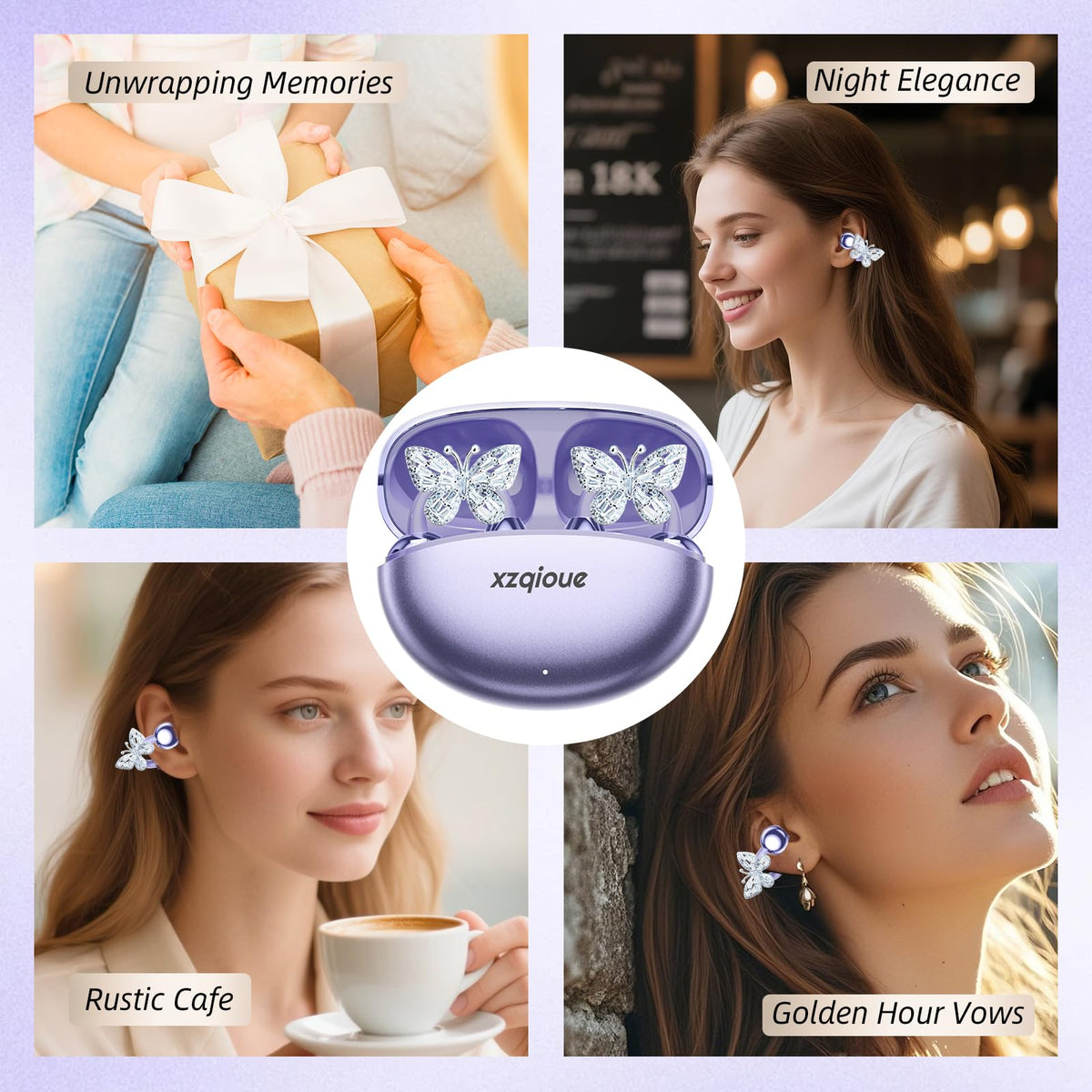 Auriculares Abiertos con Clip Inspirados en la Joyería Mariposa Bluetooth Inalámbricos para Mujer