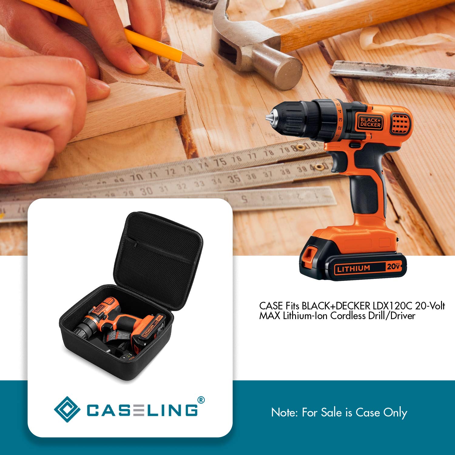 Caseling - Funda rígida - 8.6 x 7.8 x 3.5 pulgadas, compatible con Black+Decker LDX120C / LD120VA - Soporte de carcasa dura de espuma EVA para almacenamiento de electrónica y viajes (solo funda)