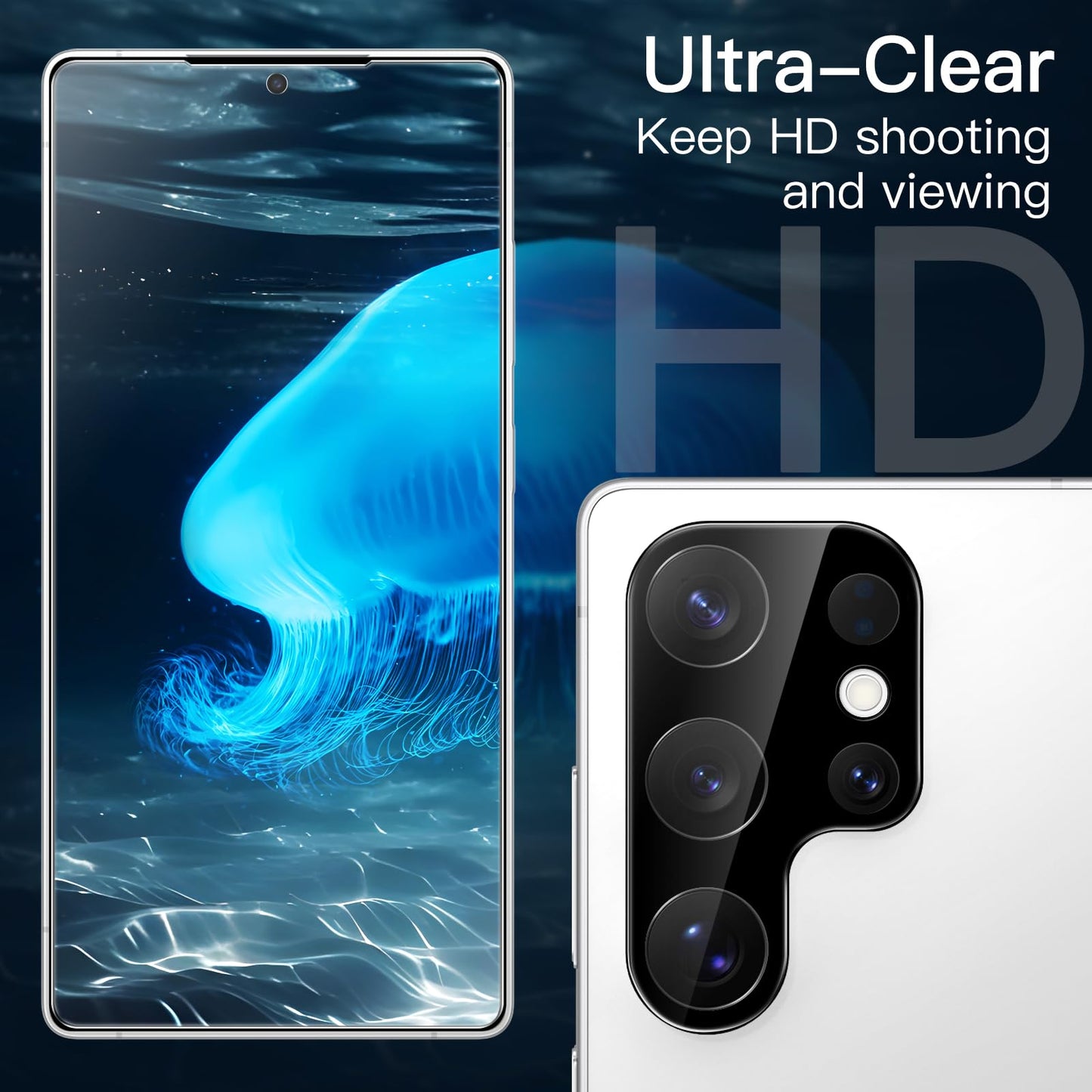 JETech 5 en 1 Funda para Samsung Galaxy S25 Ultra 5G con 2 Protector Pantalla Mica Cristal Vidrio Templado y 2 Protector Lente Cámara, Carcasa Anti-Amarillo Antigolpes (Transparente)