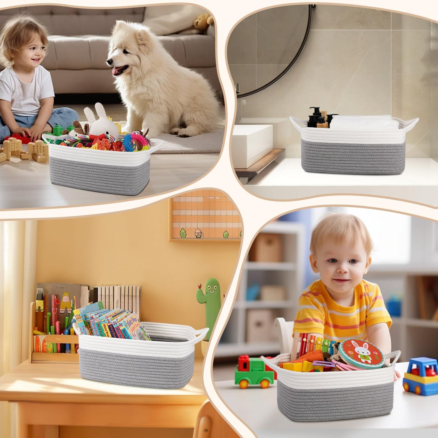 OIAHOMY Cesta tejida pequeña con bolsas de regalo y cintas, cesta de regalo vacía para bebé, cesta de almacenamiento con asas para orejas de gato para estante, sala de estar, baño, cesta de juguetes