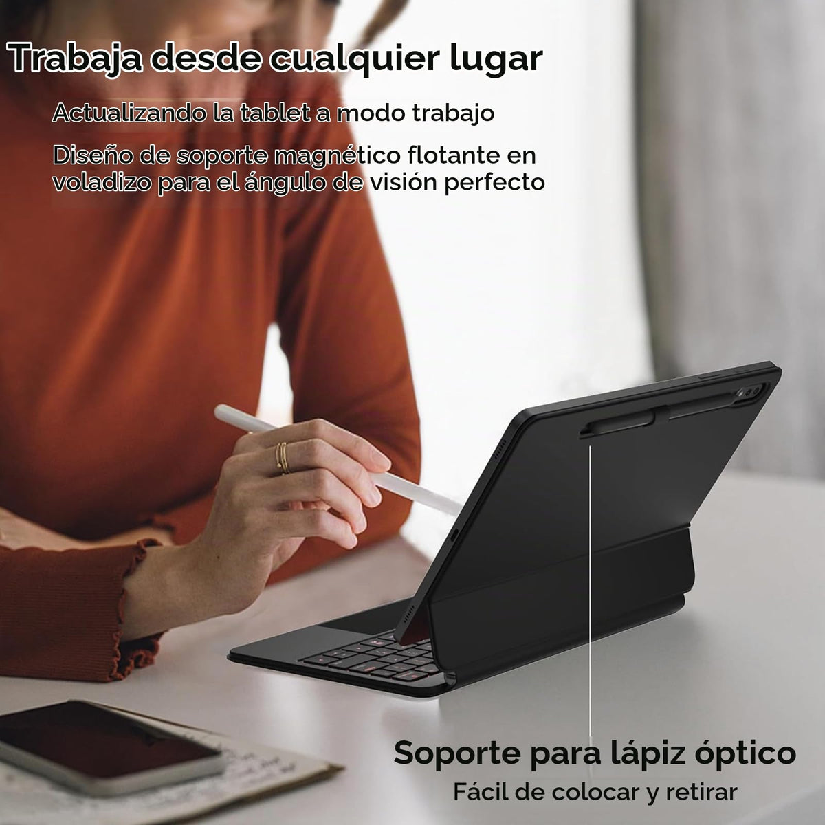 Teclado Magic zienstar Negro con Retroiluminación y Trackpad para Samsung Galaxy Tab S10+ Plus/S9+ Plus/S9 FE+ Plus/S8+ Plus/S7+ Plus/S7 FE 12.4"
