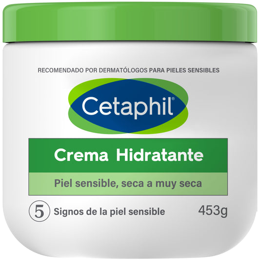 CETAPHIL Crema Hidratante 1 pz 453 g Restablece la Barrera Natural de la Piel en 1 Semana Recomendada por Dermatólogos para Piel Sensible