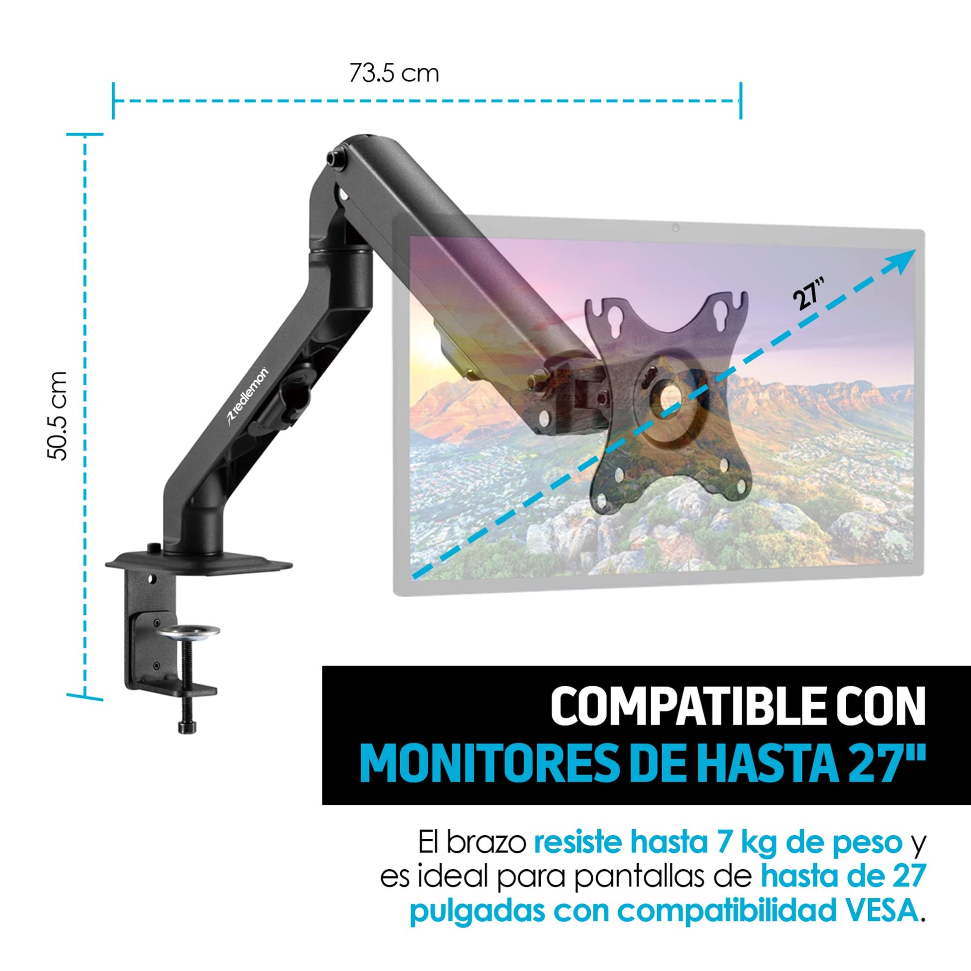 Soporte Hidráulico Redlemon Negro para Monitor de hasta 27 Pulgadas con Ajuste Multidireccional para Escritorio