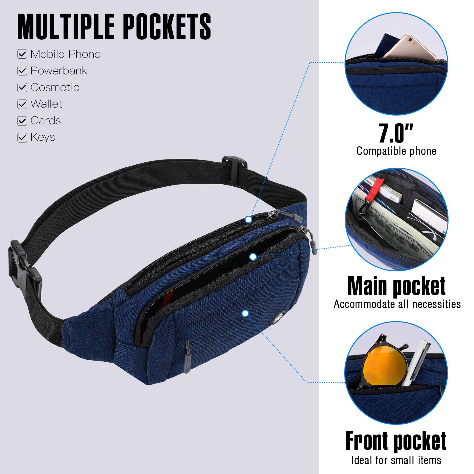 Riñonera WATERFLY Deportiva Pequeña con Cinturón Extra para Hombre y Mujer