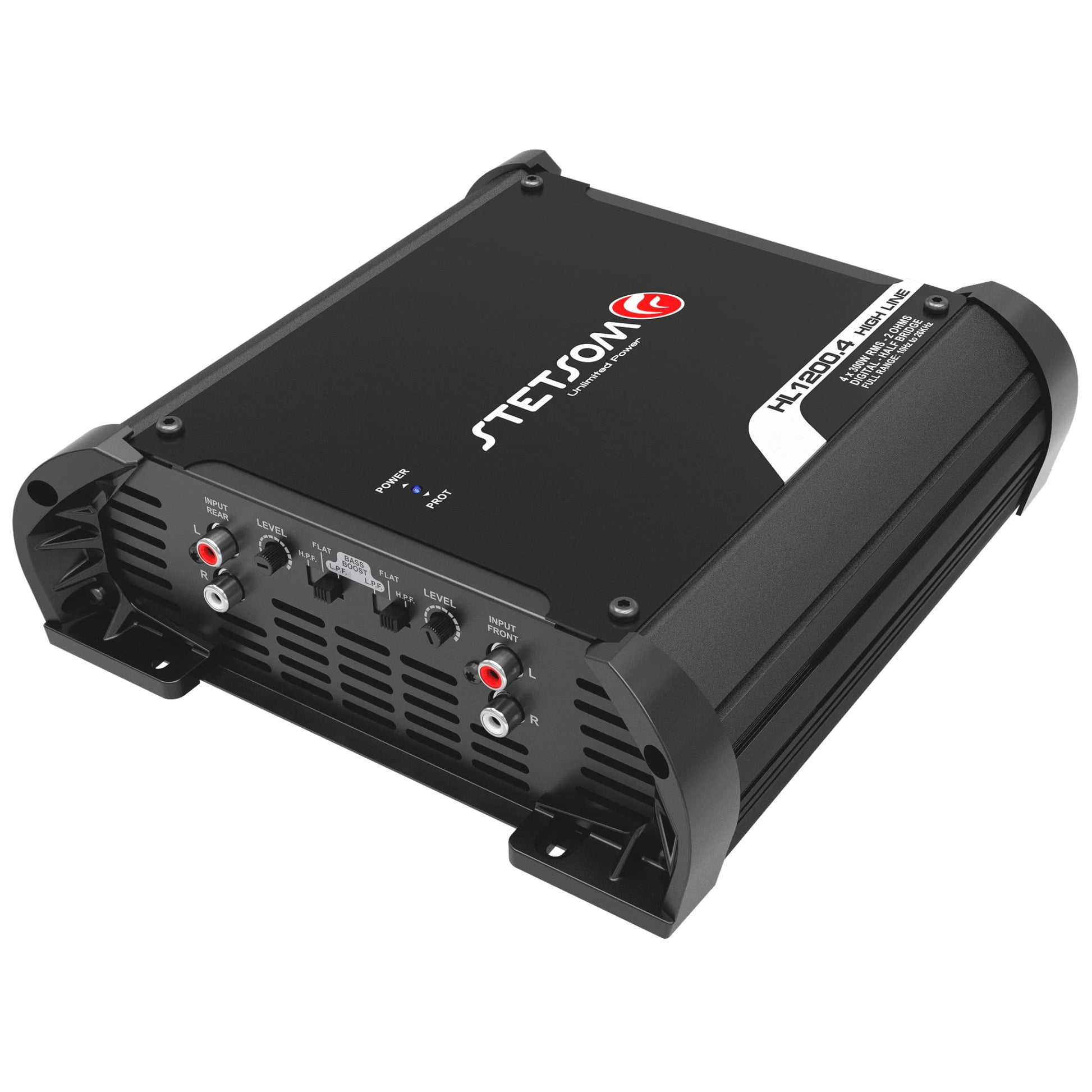 Amplificador de Audio Multicanal Stetsom HL 1200.4 Estéreo para Coche en Negro con Crossover y Bass Boost