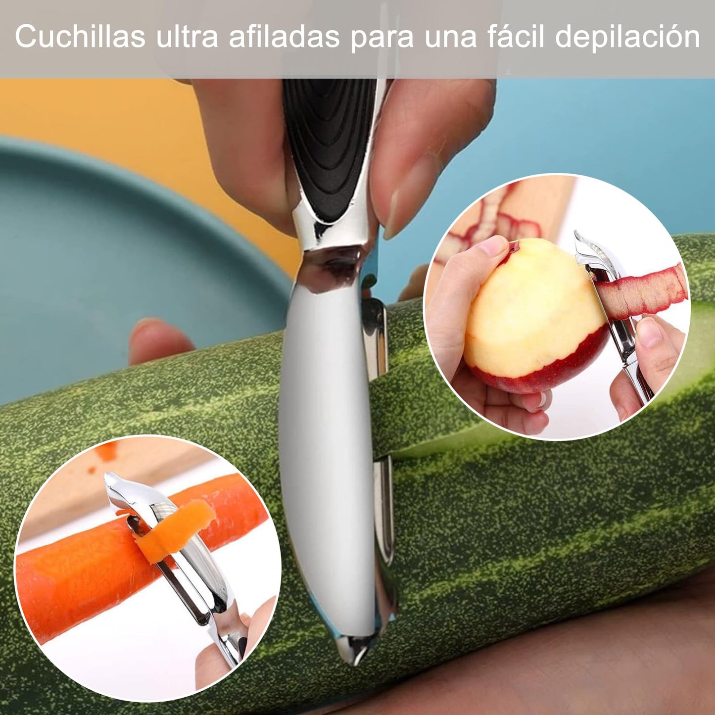 Pelador de Verduras y Papas MBLNBVN Acero Inoxidable Premium Reversible 3 en 1 para Cocina Casera