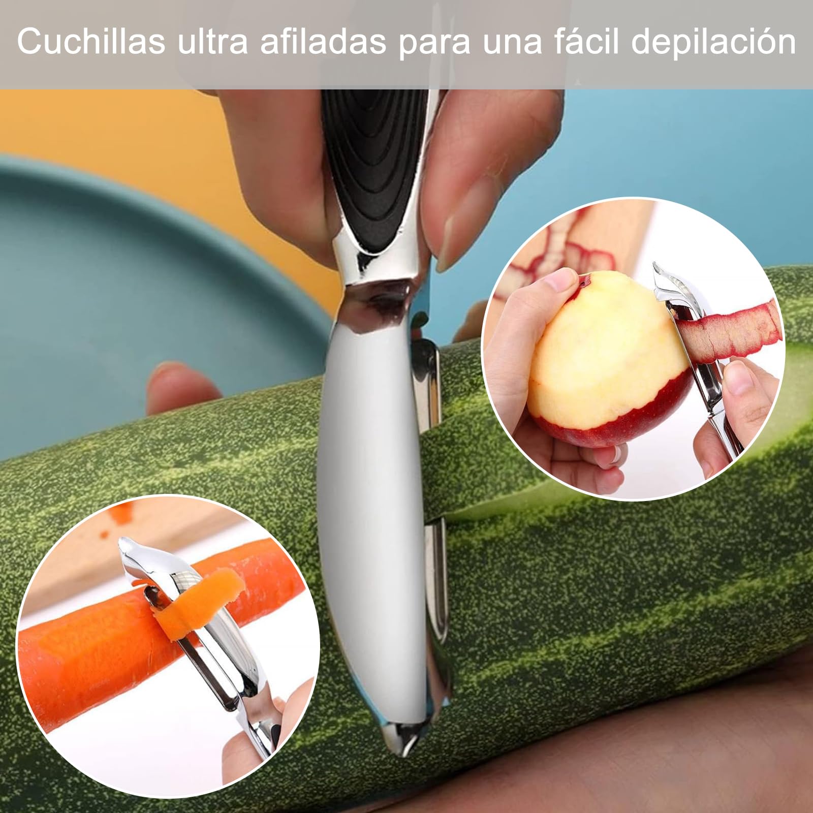 Pelador de Verduras y Papas MBLNBVN Acero Inoxidable Premium Reversible 3 en 1 para Cocina Casera