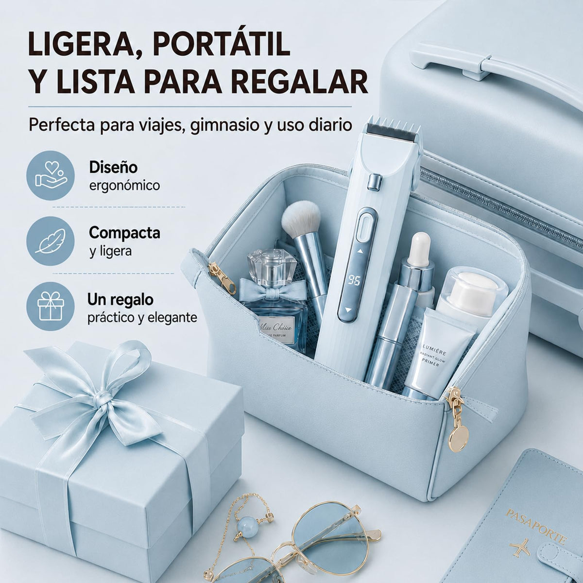 2 En 1 Maquina para depilar mujer, rasuradora eléctrica mujers, con Luces Auxiliares, Doble Cabezal | Recargable Type-C e IPX7, para Bikini Facial Brazos Axilas (Azul)
