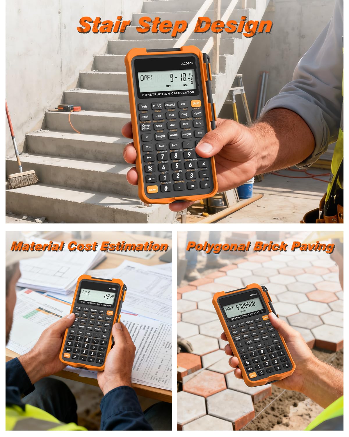 Calculadora de Construcción ROATEE Negra con Tablet de Escritura para Contratistas