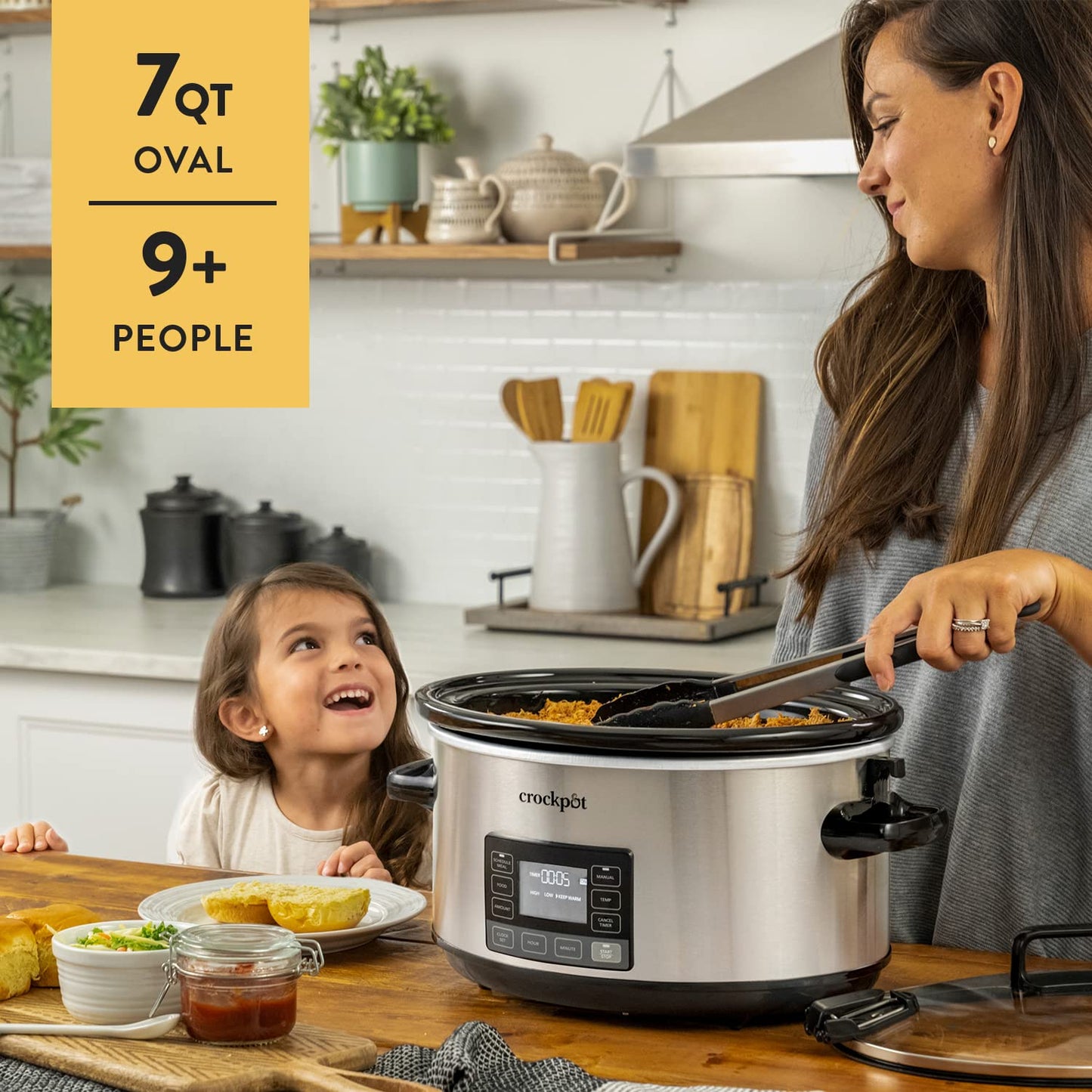 Crock-Pot - Olla de cocción lenta de 7 cuartos de galón, portátil programable con temporizador, tapa de bloqueo, acero inoxidable