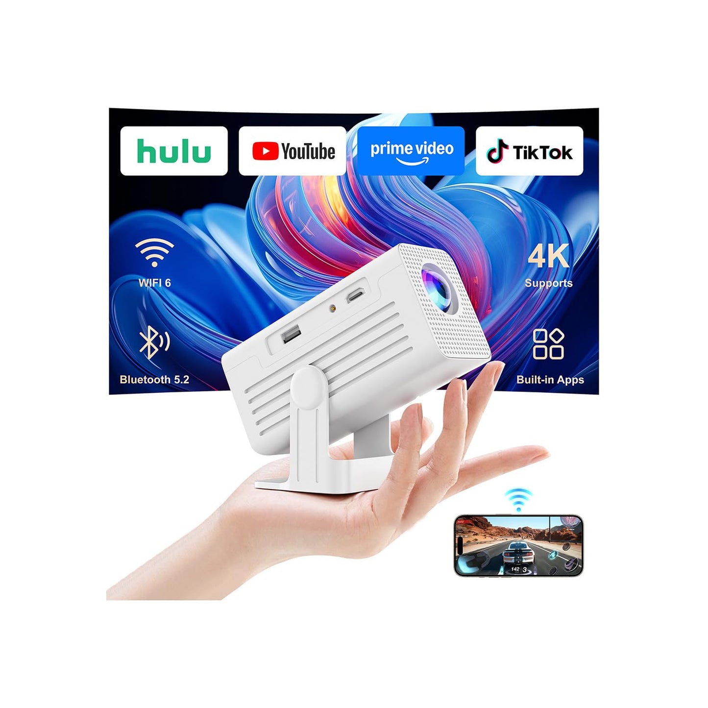 Mini proyector con wifi y bluetooth (blanco)