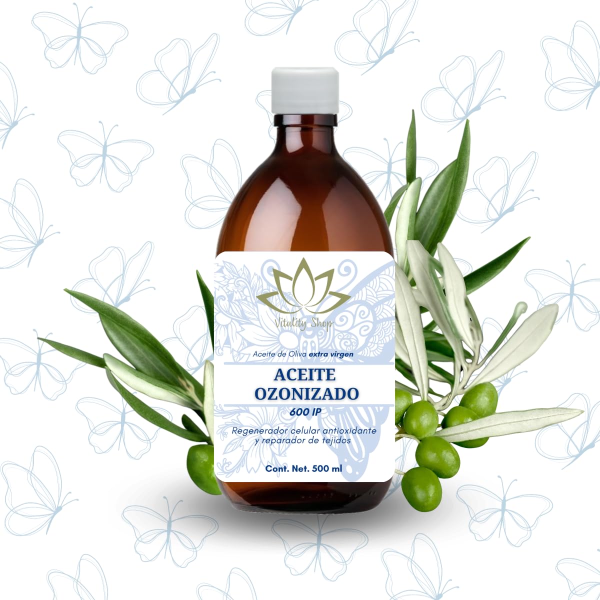 Aceite Ozonizado 600 IP regenera la piel antioxidante, disminuye arrugas, revitaliza, regenera, hidrata y suaviza la piel. (500 ML)