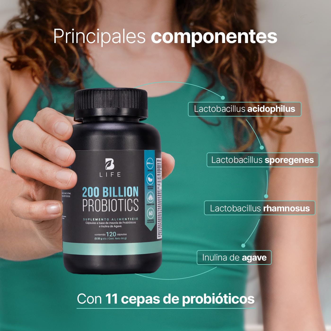 B Life Probióticos 200 Billones | 120 cápsulas | 11 Cepas con Inulina de Agave | Tecnología DRcaps | 200 Billion Probiotics.