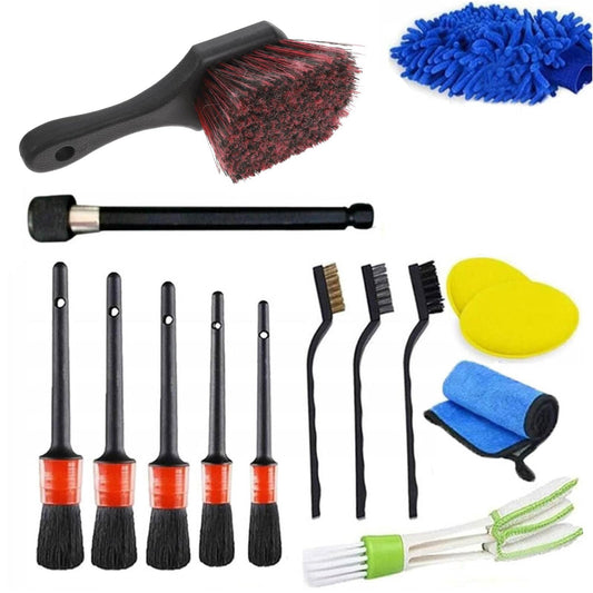 Kit Limpieza para Auto 15 Piezas con Cepillo y Guante Microfibra para Interior y Exterior