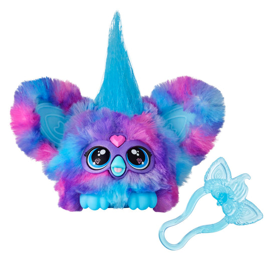 Furby Furblets Peluche Miniamigo Luv-Lee con más de 45 Sonidos, música K-Pop y Frases en Furbish Colores Morado y Azul, Incluye Llavero para Colgar, + 6 años