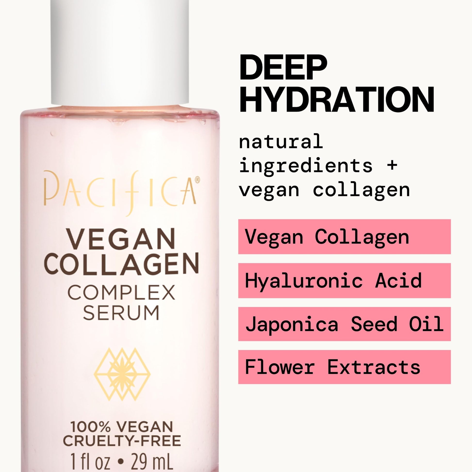 Pacifica Beauty Vegan Collagen Complex Serum, Hyaluronic Acid, Hydrating & Moisturizing for Aging and Dry Skin, 100% Vegan & Cruelty Free, Sulfate, Silicone + Paraben Free