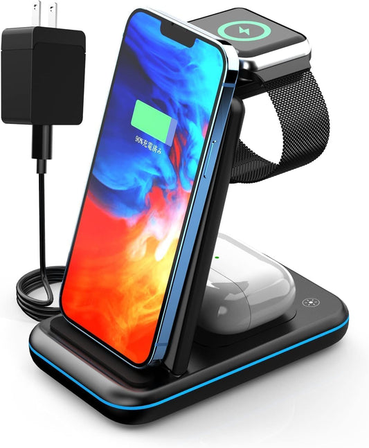 BVILY Cargador Inalámbrica Plegable 3 en 1 Base Soporte de Cargador para i Phone 16/15/14/13/12/Plus/Pro MAX, Rapida Wireless Charger para AirPods 4/3/2, Estación de Carga para Apple Watch