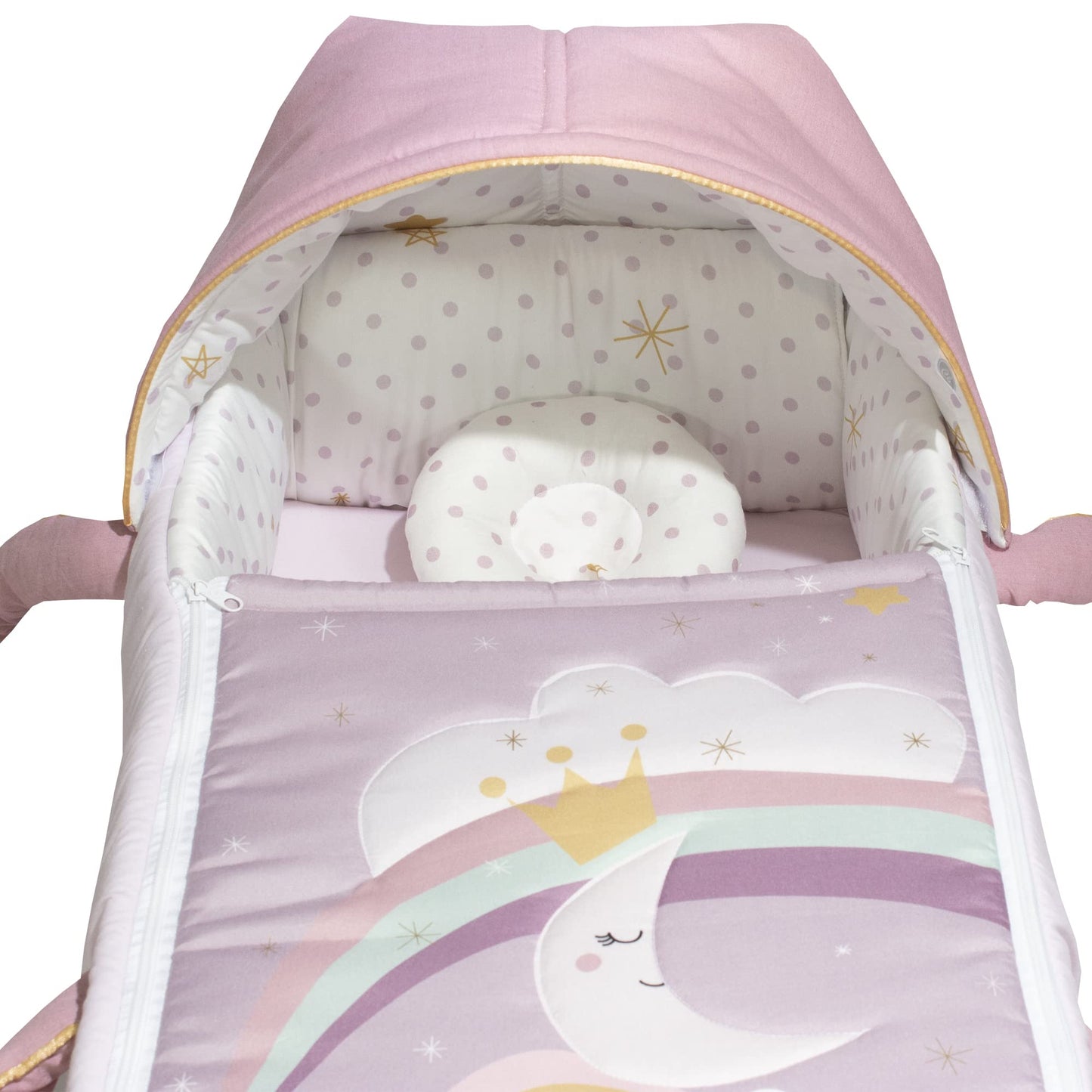 CARY | Bambineto Princesa Luna Mini Cuna Niña Seguro y Acogedor Diseño de Luna, Lavanda