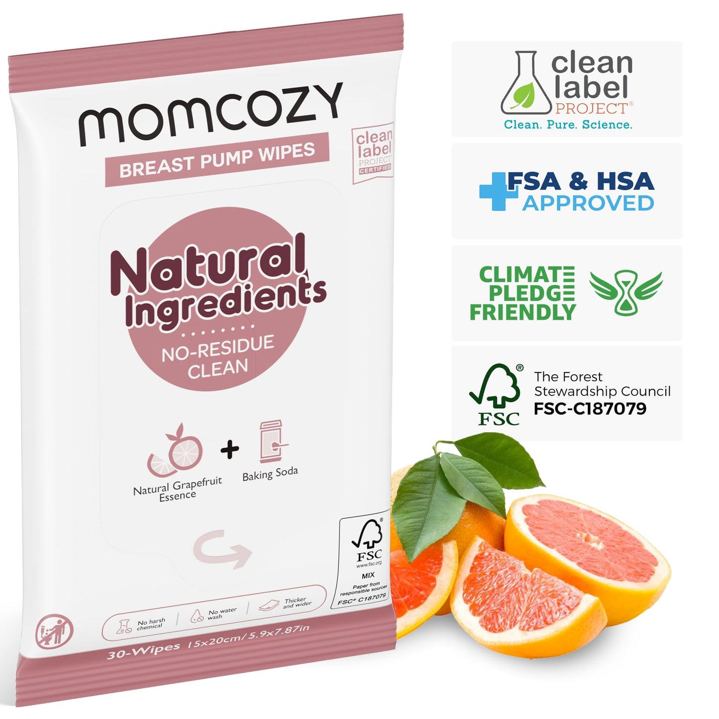 Momcozy - Toallitas extractoras naturales para limpieza de piezas sobre la marcha, 30 unidades, limpieza con flash y resellable