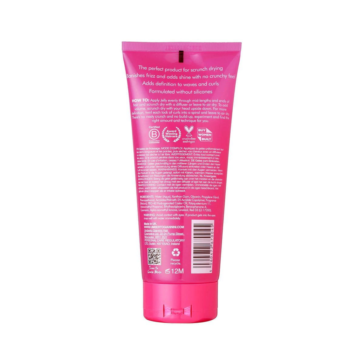 Umberto Giannini Curl Jelly Scrunching Jelly, Vegano Y Cruelty Free Frizz Solution Gel Para Cabello Rizado U Ondulado, 200 Ml Rosa