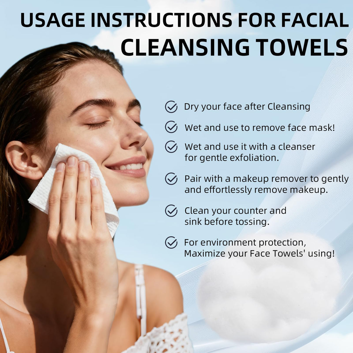 SilkenVive Toallas faciales desechables Clean Towels XL (50 unidades, 25x30 cm) – Toallitas desmaquillantes secas, paños faciales ultrasuaves sin pelusa, biodegradables para una piel limpia.