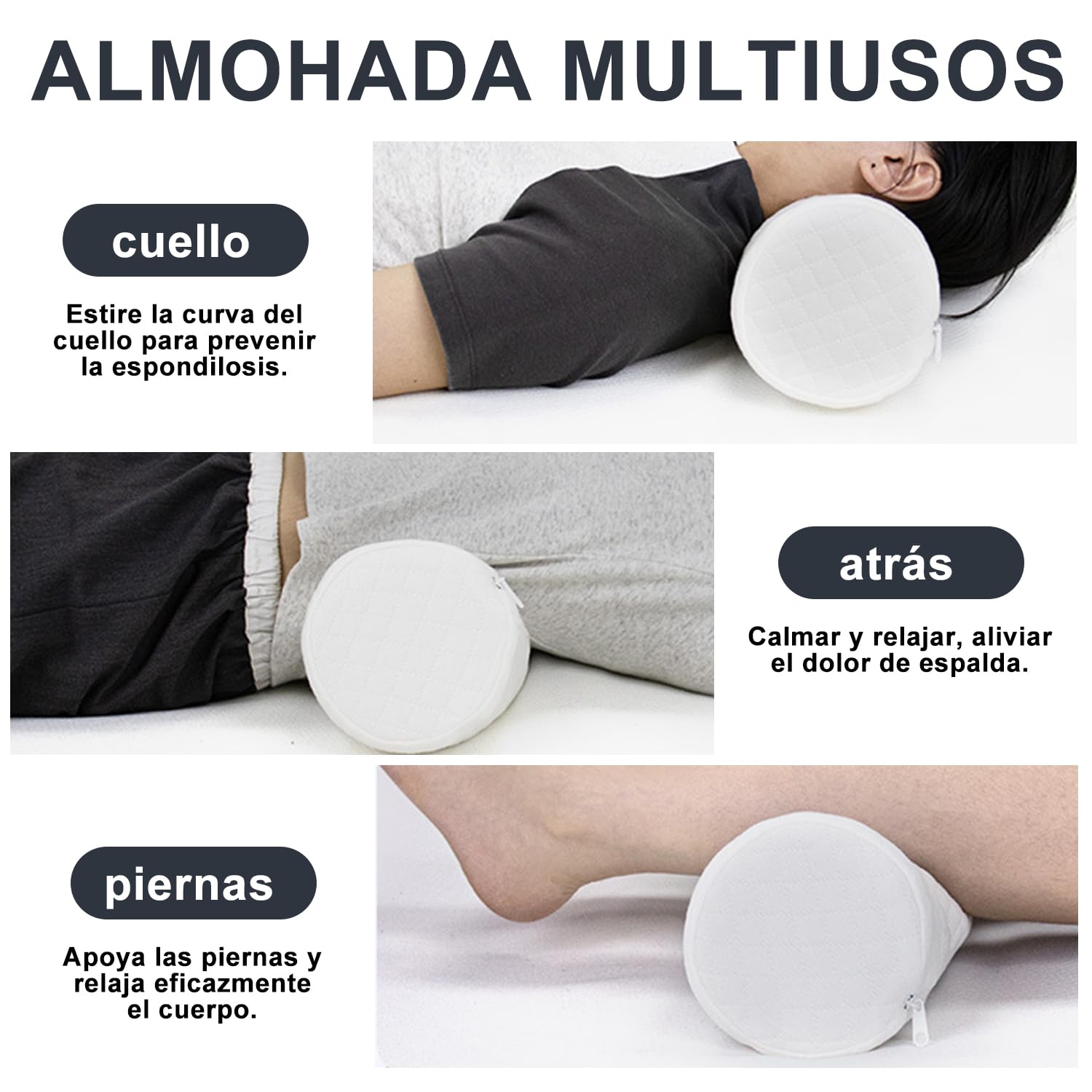 Almohada de Espuma viscoelástica para Cuello Cervical, Almohada Cilíndrica Cervical, Almohadas Enrollables para el Cuello para Dormir con Funda Extraíble Lavable