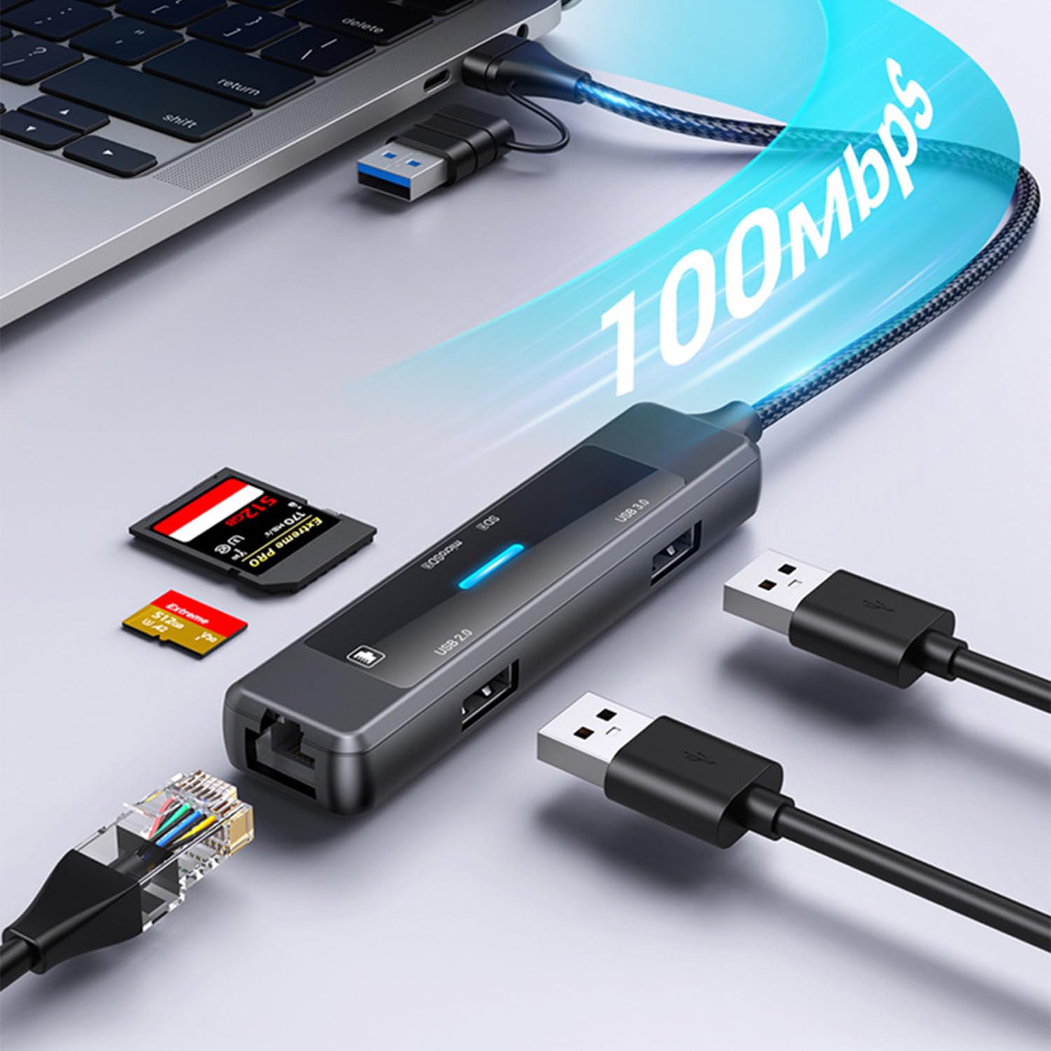 Adaptador Ethernet USB 3.0 MORNWELL Multicolor 5 en 1 Técnico para MacBook, Surface Pro y PC