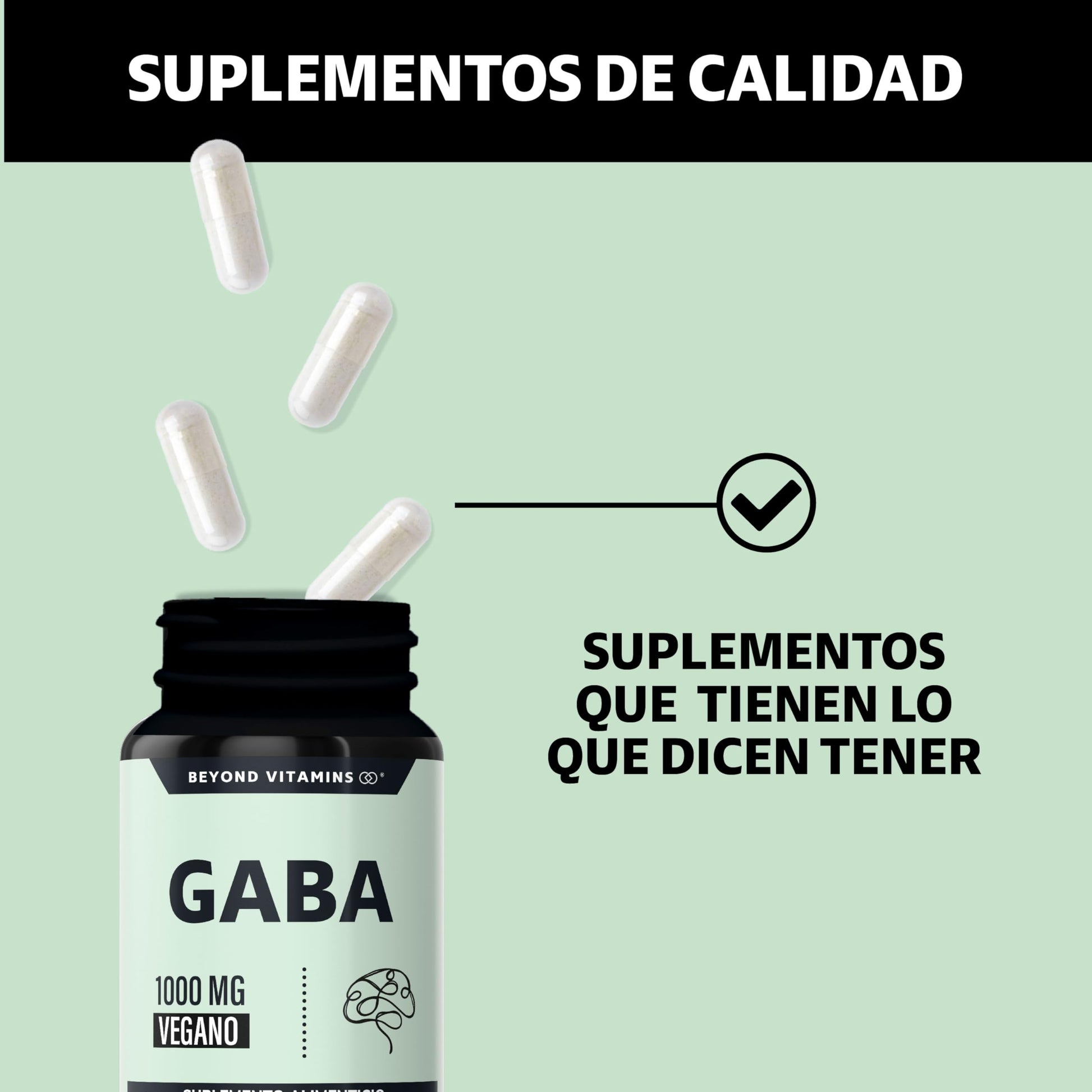 Beyond Vitamins | GABA 1000 mg, con cápsulas de tecnología vegana, Ácido Gamma Aminobutírico Sin rellenos ni ingredientes innecesarios, 60 cápsulas
