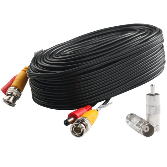 Cable de Video y Energía para Cámara de Seguridad Postta BNC 60 Foot, Paquete de 2 Con Conectores para Sistemas de Vigilancia CCTV DVR