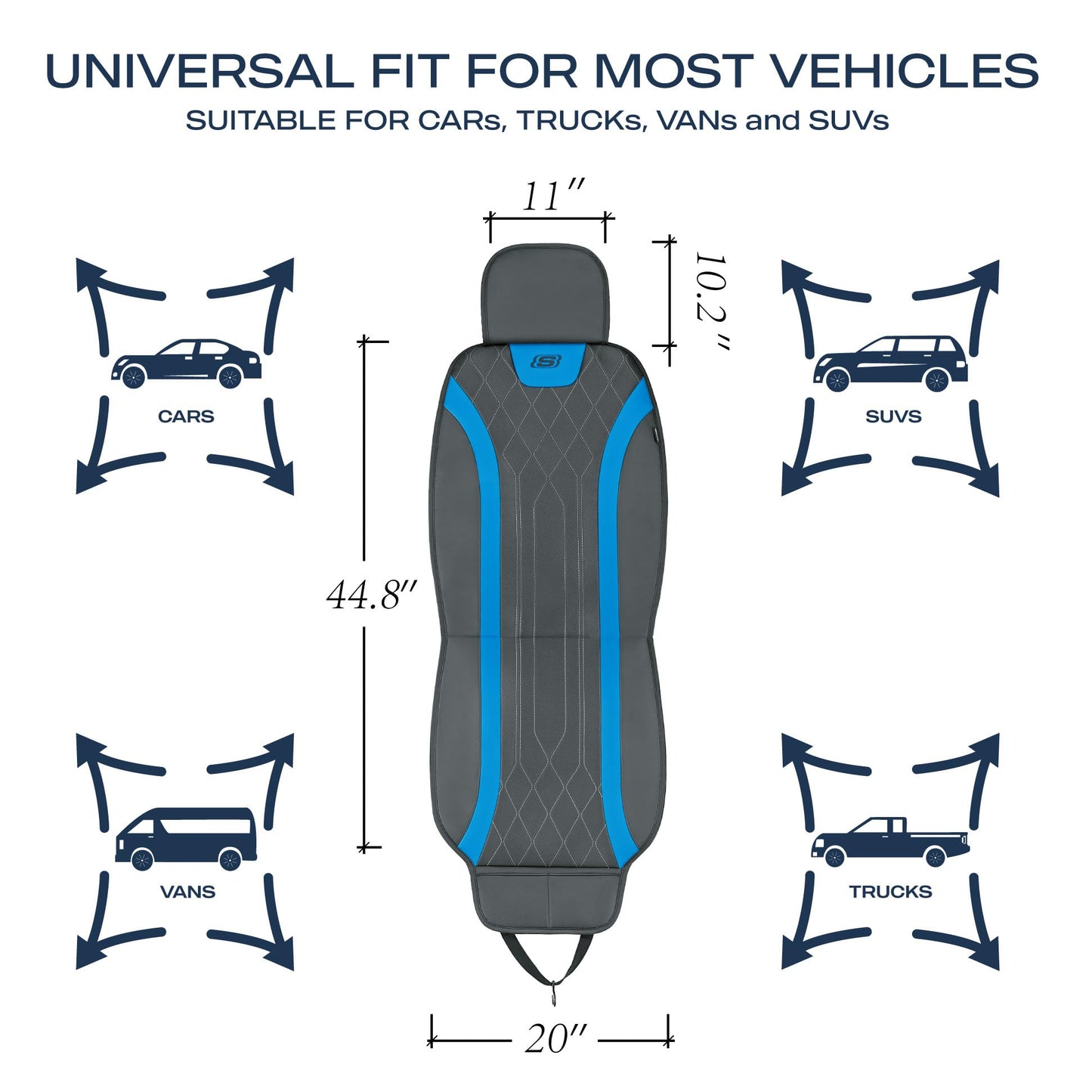 Skechers MAX Cushioning - Fundas de asiento de coche, protectores de asiento delantero de coche de cuero con espuma viscoelástica, fundas impermeables sin laterales compatibles con airbag con bolsillo