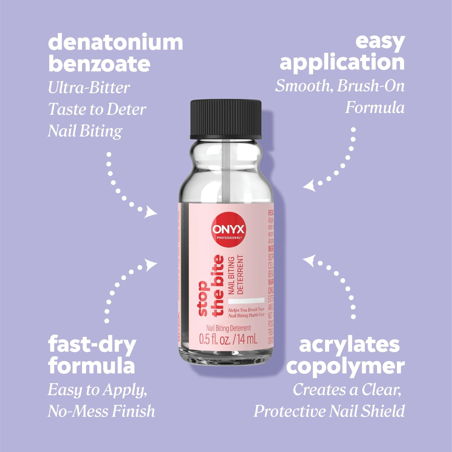 Onyx Professional "Stop The Bite" Nail Biting & Thumb Sucking Deterrent Polish 0.5 fl oz - Helps Nails Grow & Can Be Used As Top or Base Coat