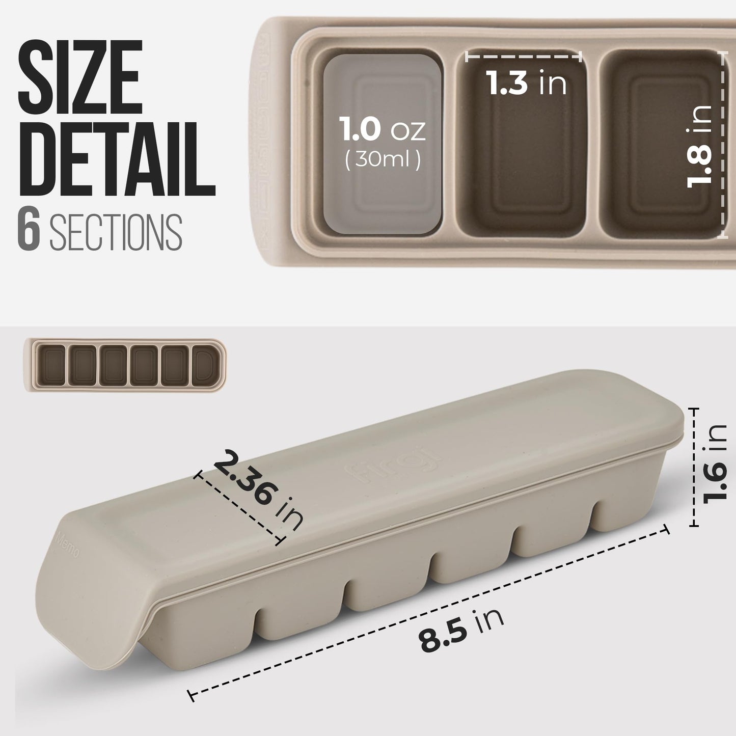Firgi - Bandeja de silicona para cubitos de hielo de 1 onza/6 secciones con tapa, 100% silicona platino de grado alimenticio, resistencia a fugas y apta para lavaplatos para preparación de alimentos