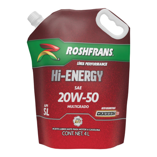 Aceite Alto Kilometraje Roshfrans HI Energy 20W50 4L