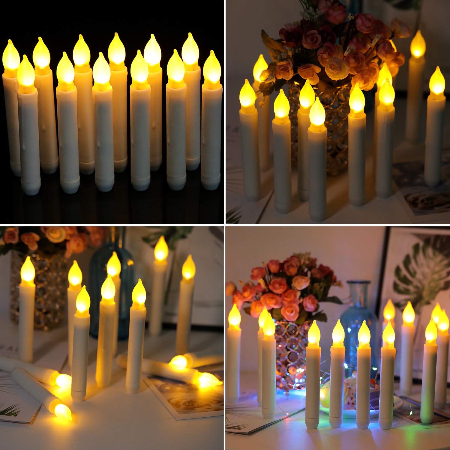 Velas LED sin Llama, Paquete de 12, Velas Cónicas Parpadeantes, Funciona con Pilas, para Iglesias, Bodas y Cumpleaños