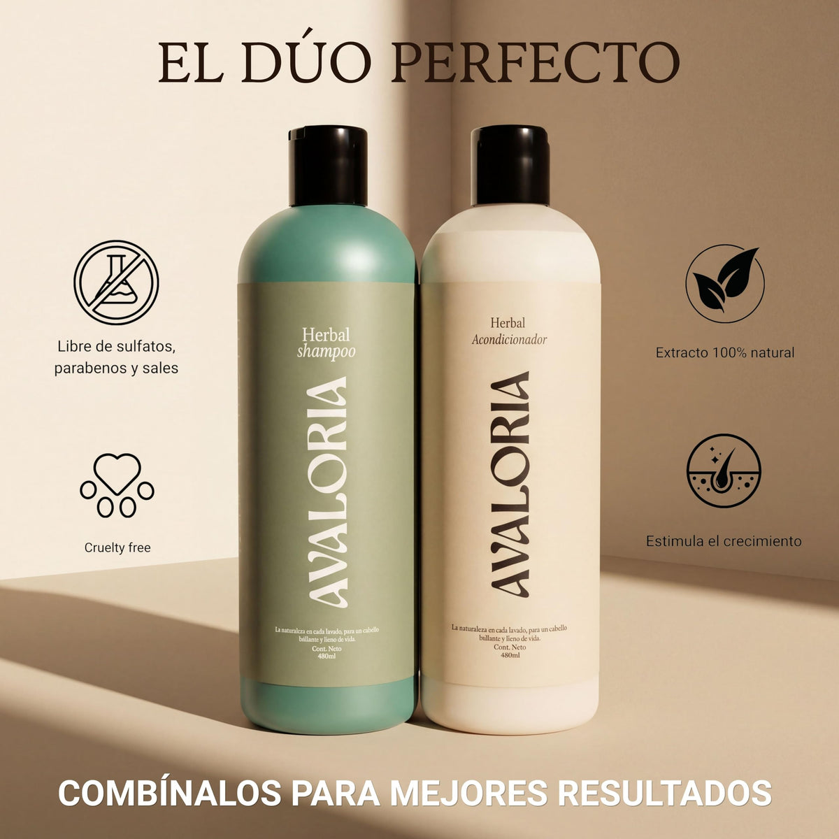 Avaloria Acondicionador Sin Sulfatos, Parabenos ni Sales – Anticaída con Romero – Extracto 100% Natural con 10 Hierbas – Hidratación, Brillo y Crecimiento – Herbal - 480 ml