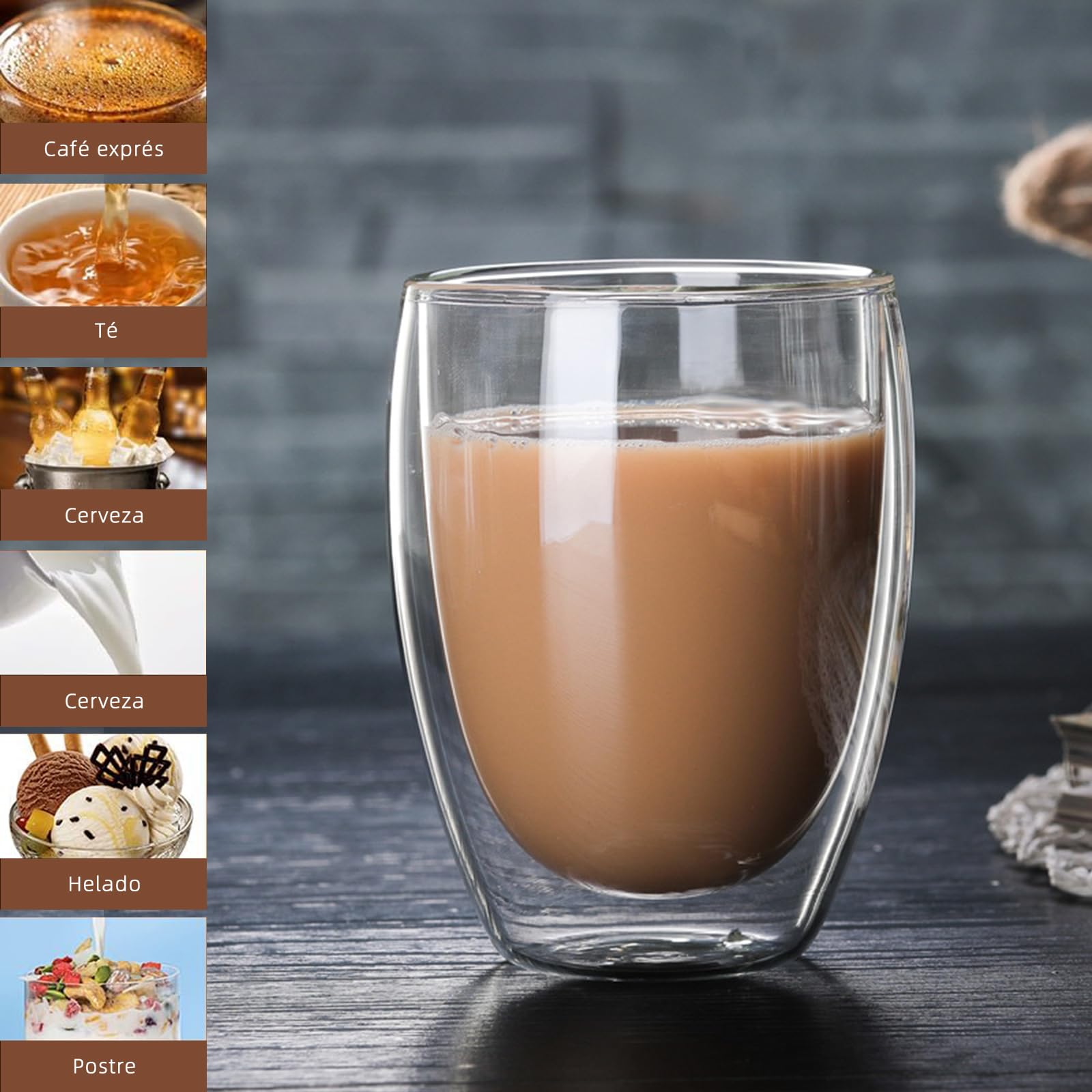 Taza de Café NACOOL Vidrio Transparente Doble Pared Set 6 Piezas