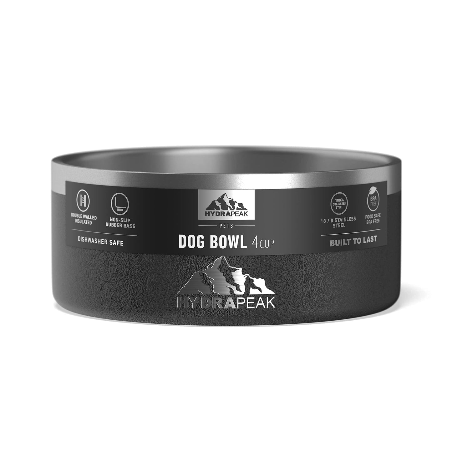Hydrapeak Cuenco para perro, cuencos antideslizantes de acero inoxidable para agua o comida (4 tazas, negro)