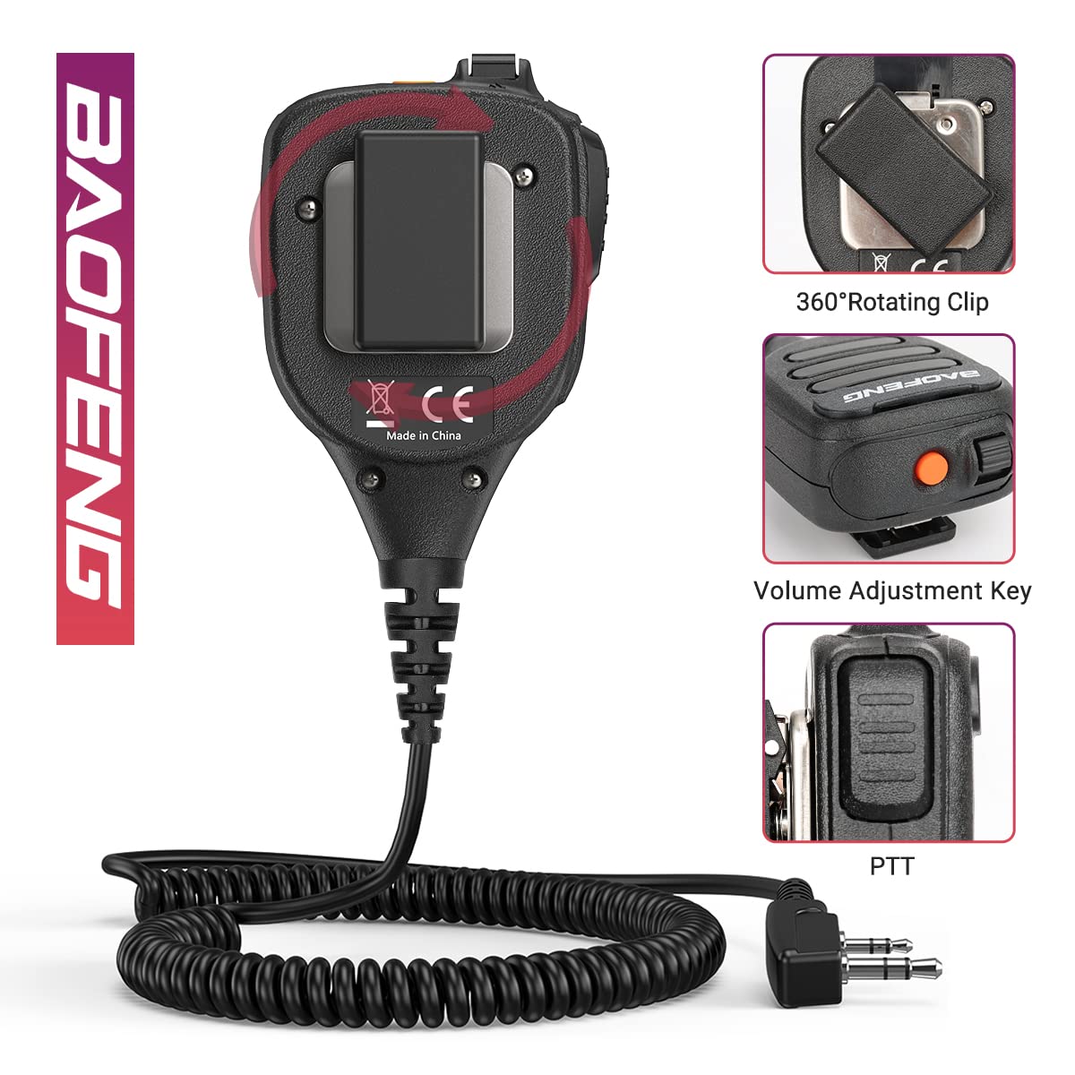 BAOFENG Micrófono de mano pesado BF-850 Ham Radio Mic IP54 Impermeable Volumen Ajustable Altavoz Micrófono para UV-5R BF-F8HP PRO AR-5RM UV-21R UV-32 para Kenwood Retevis Walkie Talkies